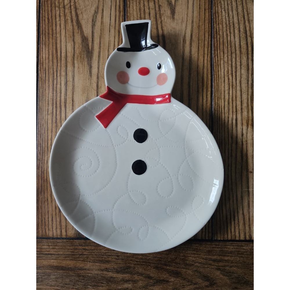 Hallmark Christmas Snowman Shaped Ceramic Serving Platter Cookie Tray Lg 12.5"